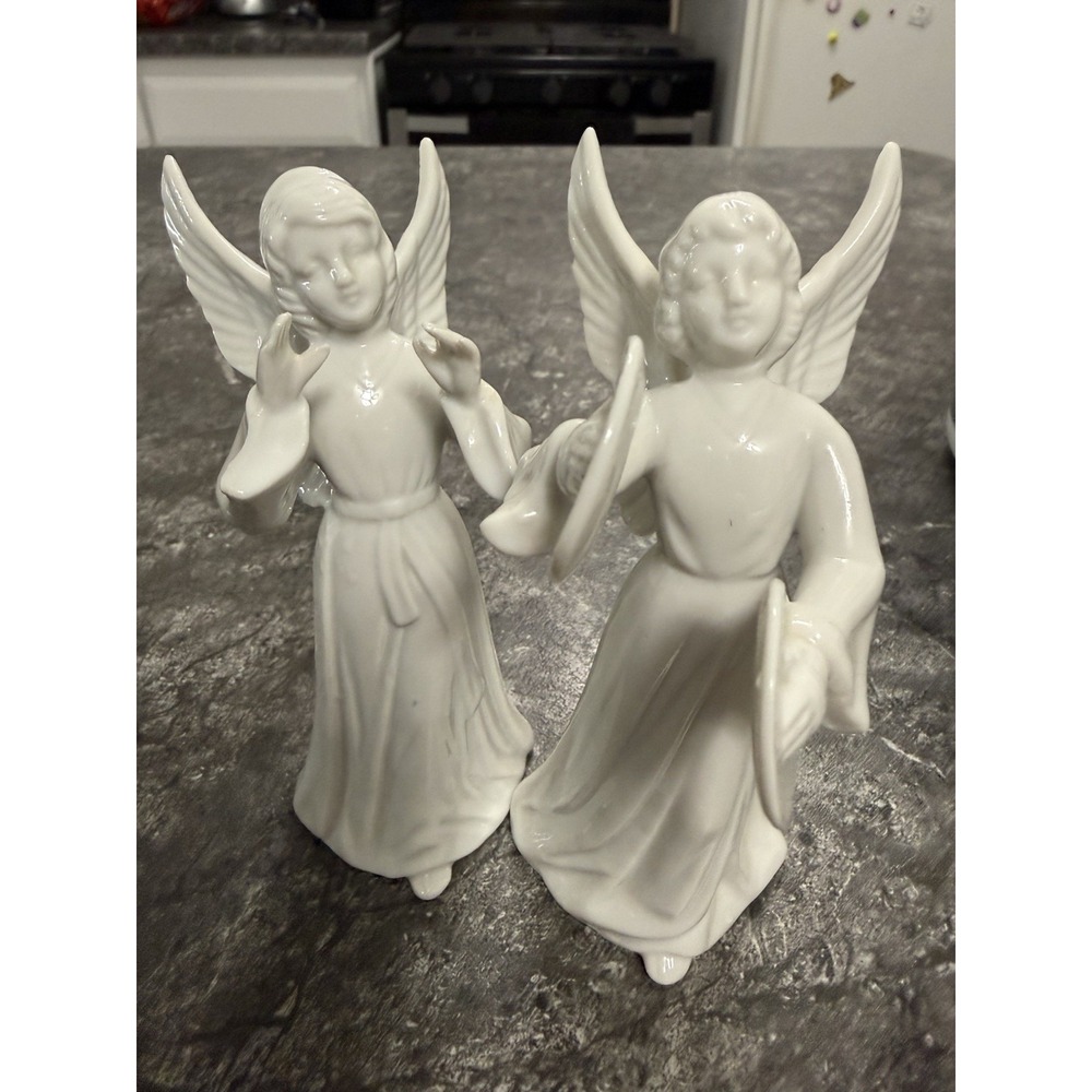 2 Vintage Schmid Bros Porcelain Angels Musician Orcestra Figurines 5 1/2 Inches‎